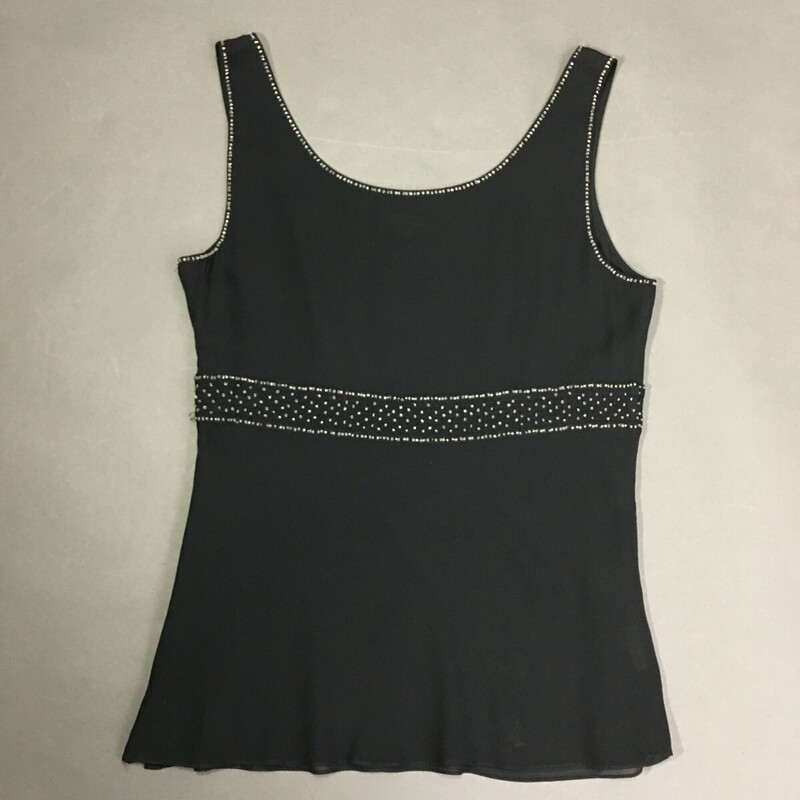 Ann Taylor, Black, Size: 4 sleeveless black silk beaded blouse, 100% polyester lining professionally clean no steam.