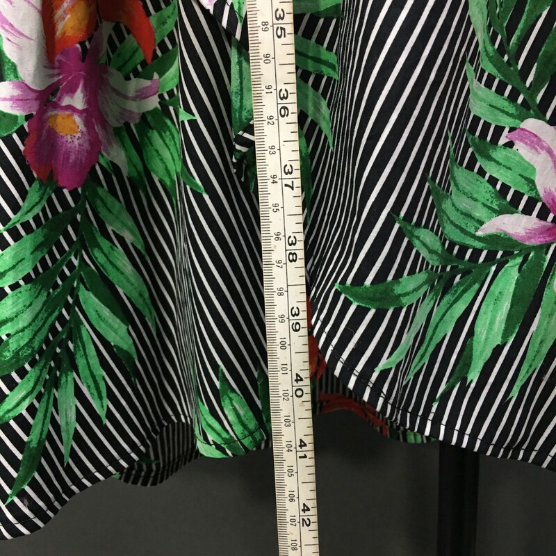 Who What Wear, Floral, Size: M  a very pretty print -Black and white stripes with orange and fuscia lillies, Sleeveless, V neck wrap sundress, ruffle high low bottom with side tie