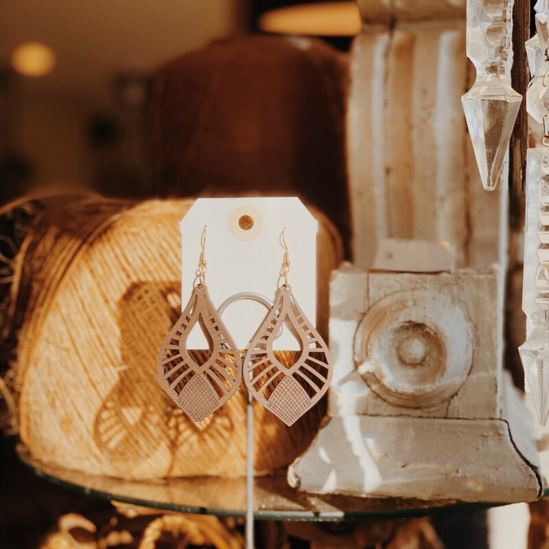 These gorgeous wooden carved earrings measure 3.5 inches long!