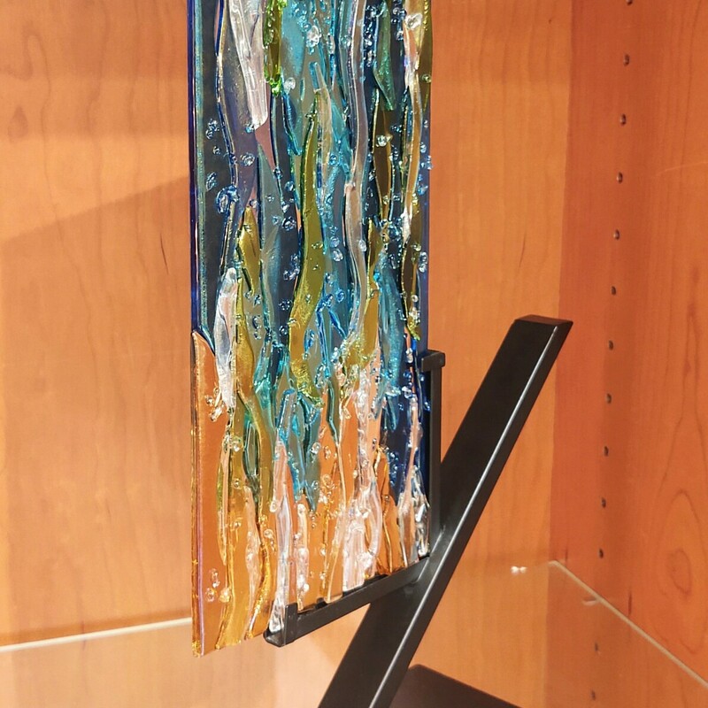 Fused Glass Art Designs<br />
Fused Glass Waterfall and Stand<br />
Glass 5.5x11.5<br />
With Stand 15x9.5