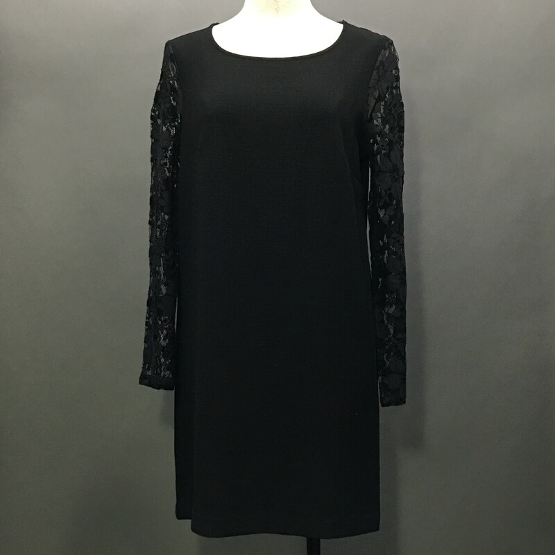 BCBGeneration, Black knee length Size: M, lace sleeves and back, no fabric tags, pullover, machine wash cold poly cotton spandex blend