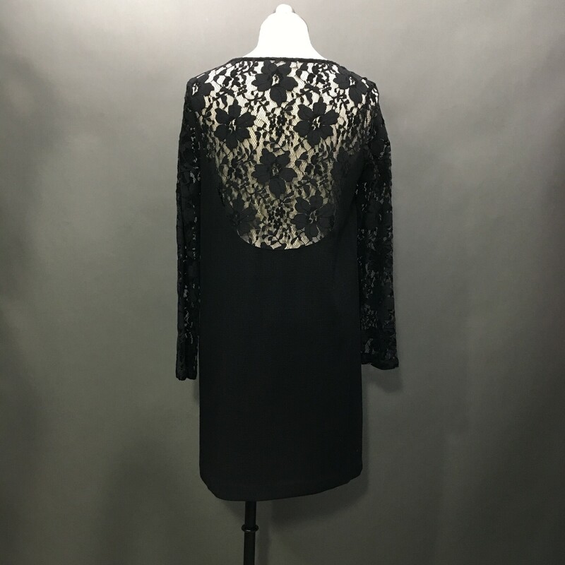 BCBGeneration, Black knee length Size: M, lace sleeves and back, no fabric tags, pullover, machine wash cold poly cotton spandex blend