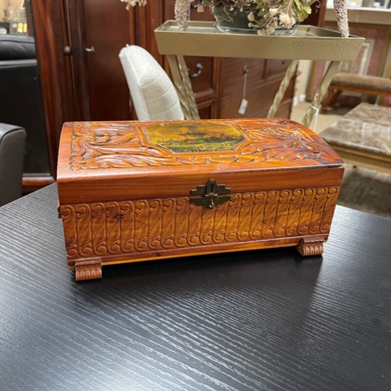Carved Wood Jewelry Box, Size: 11x6x4