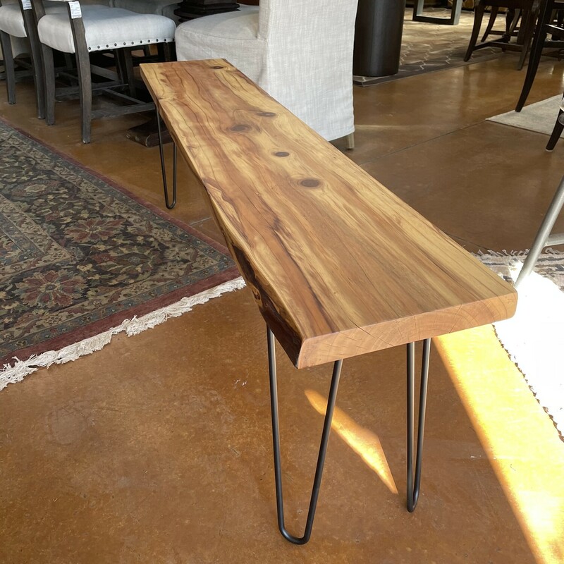 Handcrafted Pine Bench with Hairpin Legs by Robert Scott


Size: 17.5H X 57W X 11D