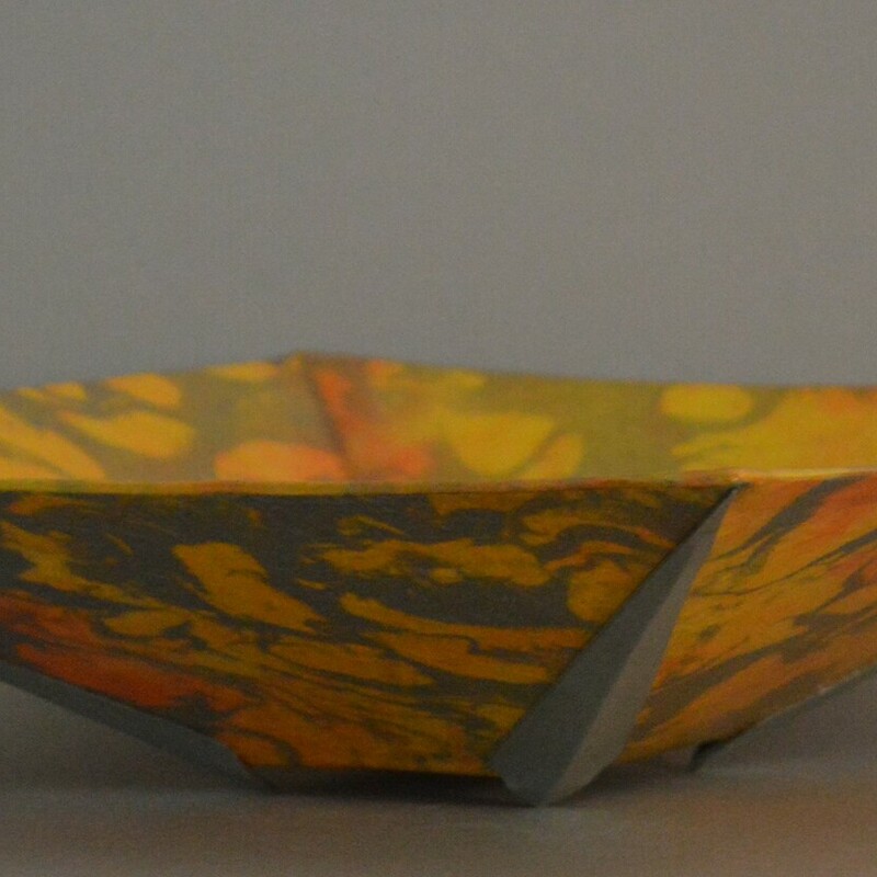 Artist: Rich Gray
Title: Solar Flare
Paper Bowl - made from multiple plies of heavy watercolor paper covered with a bright Thai marbled momigami paper and coated with clear acrylic sealants.  11x11x4