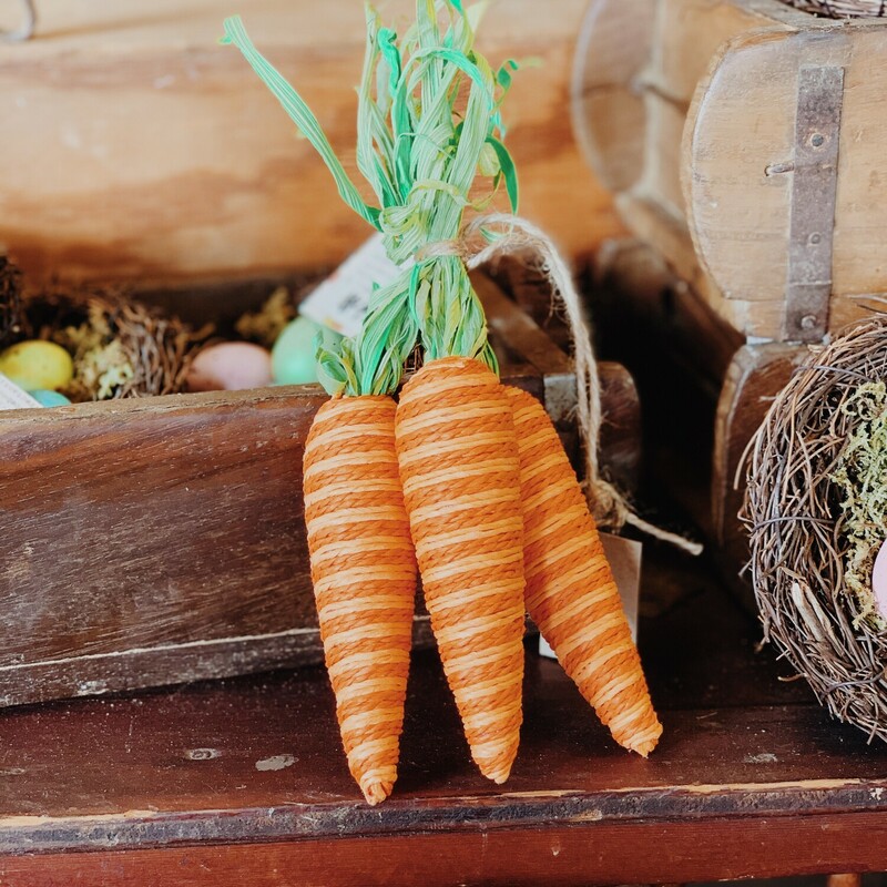 These adorable decorative carrots come in sets of three and each one measures about 9 inches long. These adorable orange carrots are perfect for filling doughbowls or stuffing in any space that lacks color!