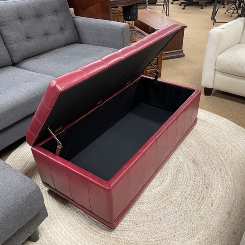 Leather Storage Ottoman, Red, Size: 44x20x15