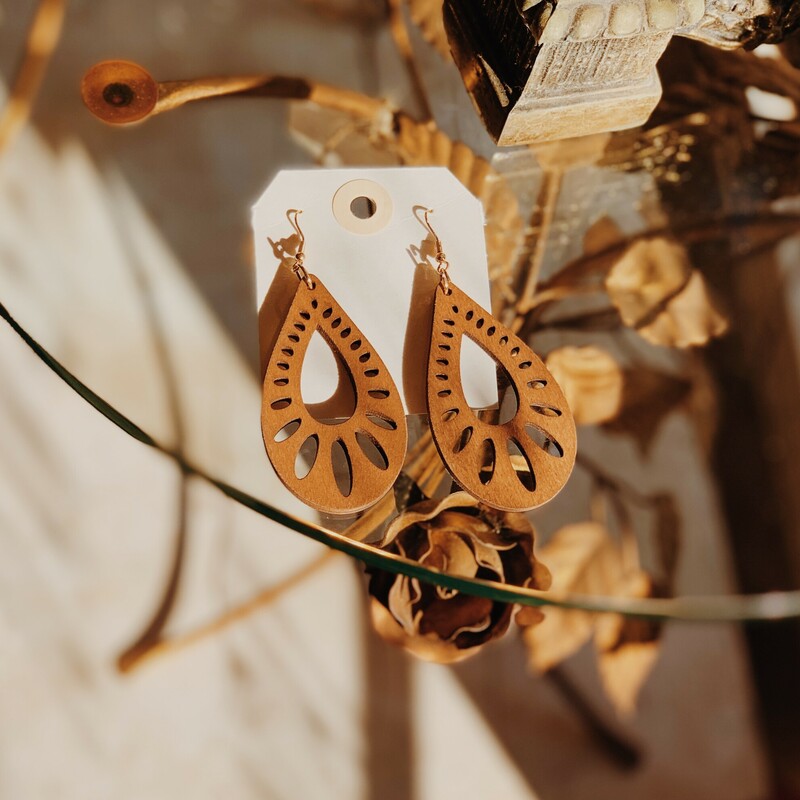 These beautiful wooden carved earrings measure 3.25 inches long!
