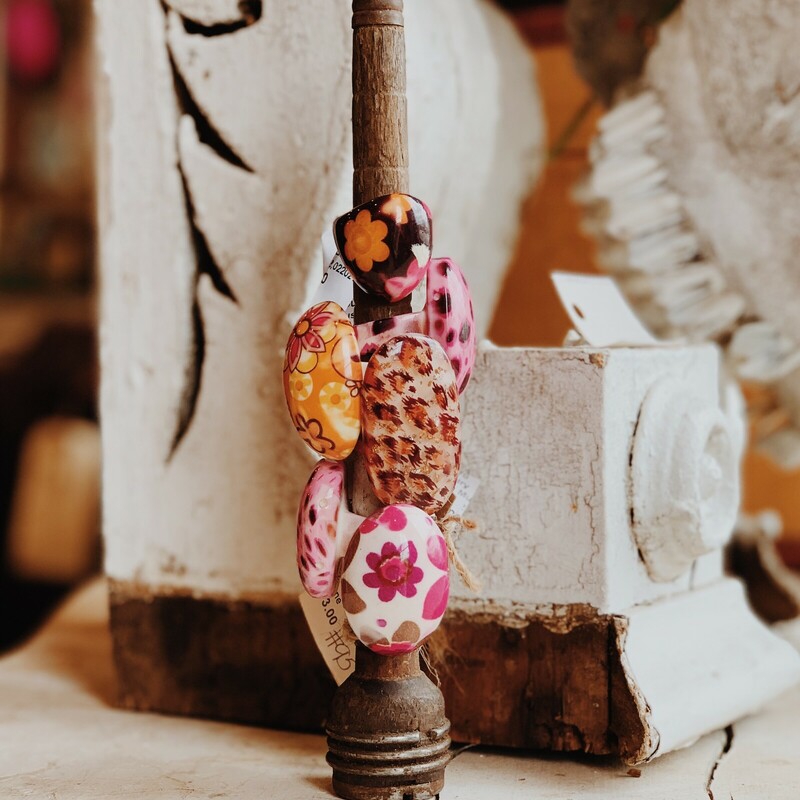 Resin Mushroom Ring, Printed resin rings in the shape of a mushroom, with a dome top attached to a resin ringhole. Size 7. There are a variety of colors: Orange Floral, dark floral. Pink Floral, Pink Cheetah, Clear Cheetah, Heart shaped cheetah