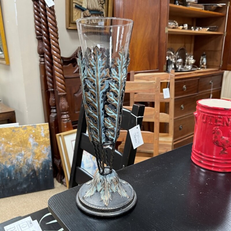 Metal + Glass Vase, Size: 15
