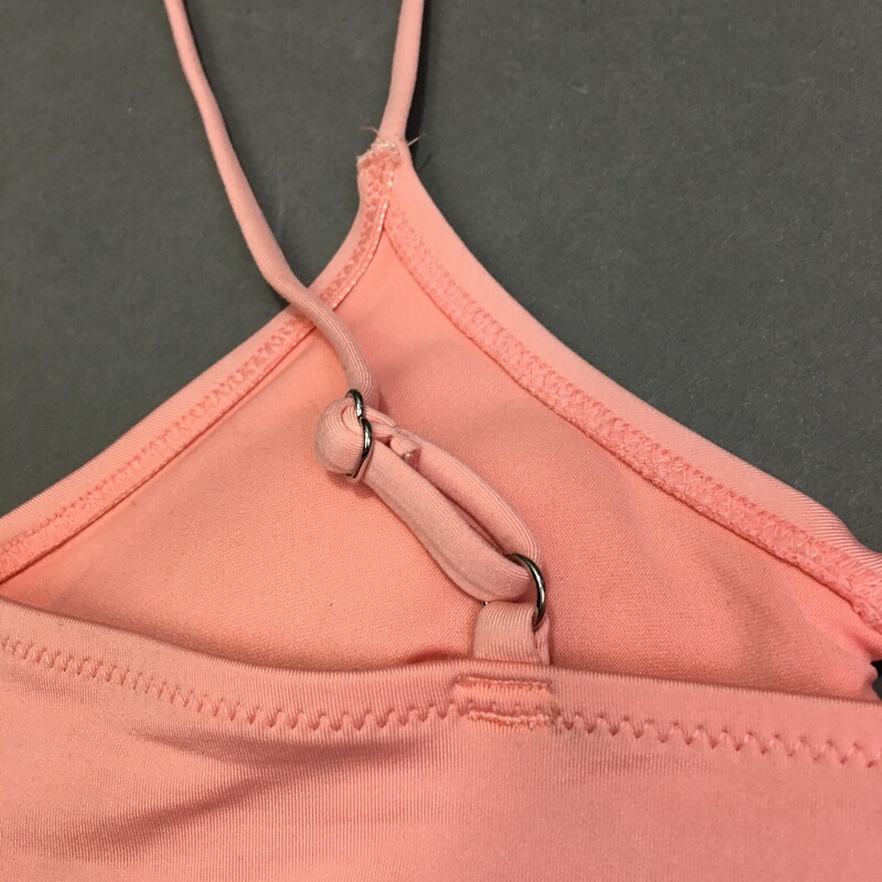 No Brand String Bikini, Peach, Size: S/P lace up front, athletic style top, adjustable spaghetti shoulder  straps,  removeable soft pads, bottom has ruffled edges , ties at sides with 2 small hanging \"hamsa\" amulet hands on either side. Hand wash cold, no bleach, line dry shade. No maker or fabric tags.
3.80 oz