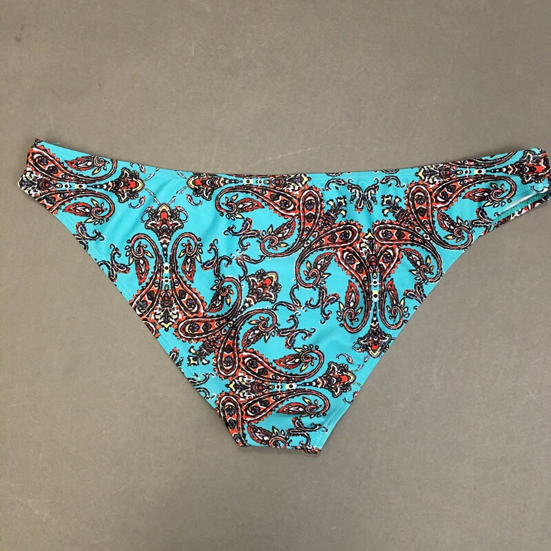 No Brand Bikini Bottom, Pattern, Size: XL aqua and black paisley pattern lined bottoms. Hand wash cold, no bleach, line dry shade.  No maker tags. Nylon Spandex Made in China
1.70 oz