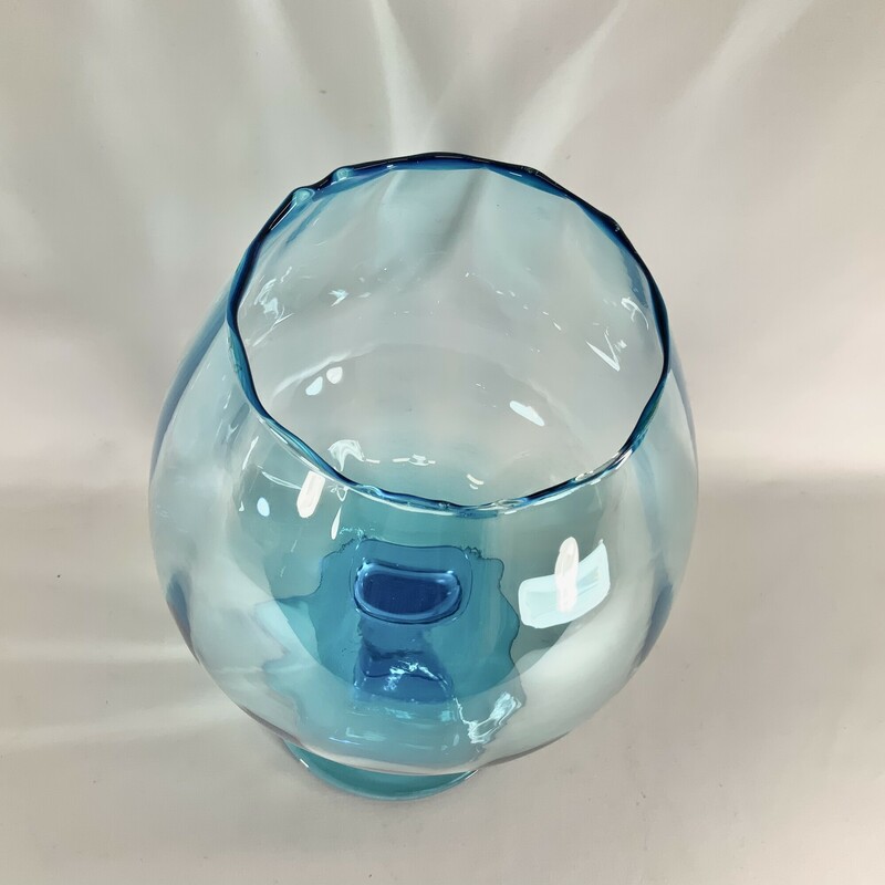 Retro clear blue glass vase. Approximately 11 inches H.