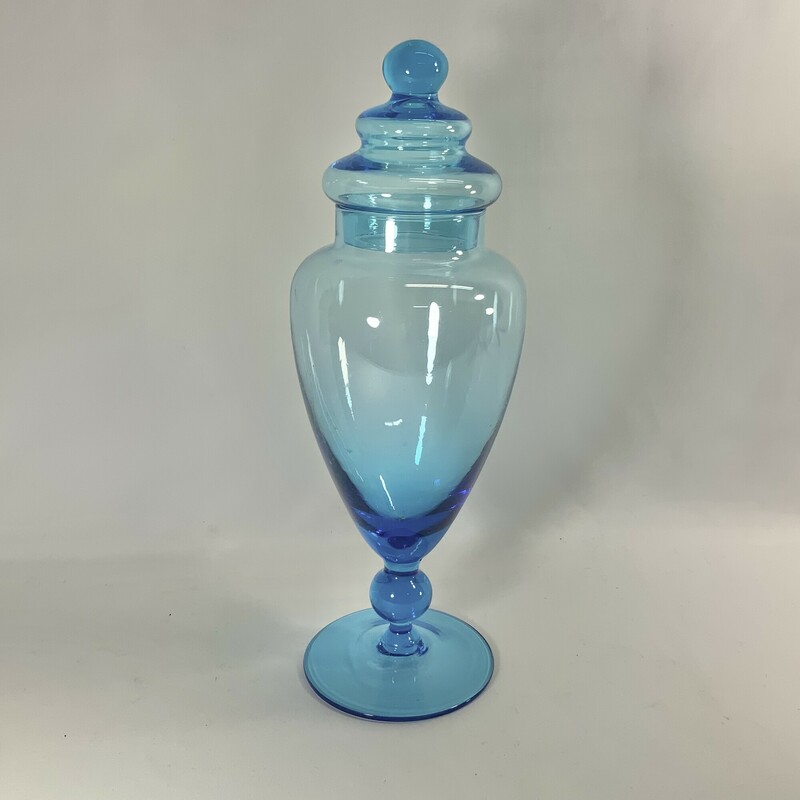 Blue Glass Apothecary art glass jar. Approximately 12 inches H.
