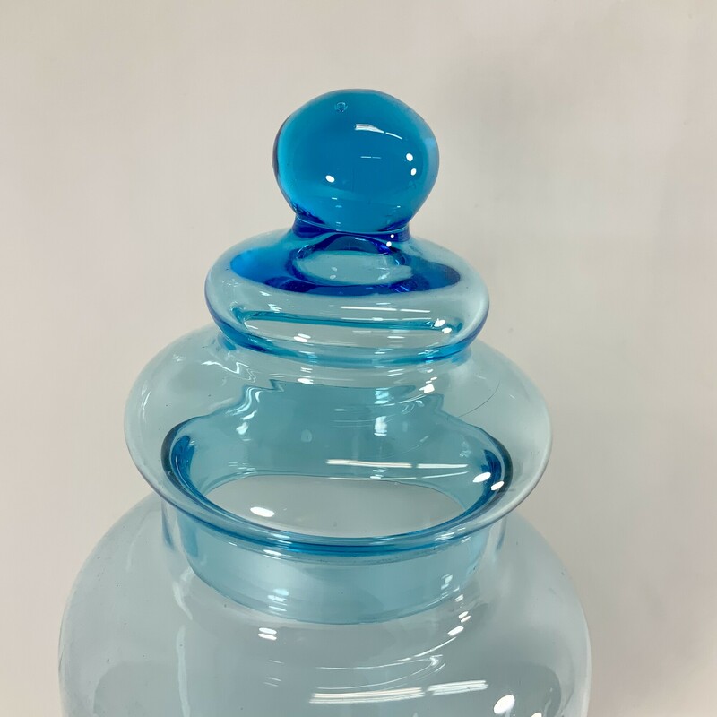 Blue Glass Apothecary art glass jar. Approximately 12 inches H.