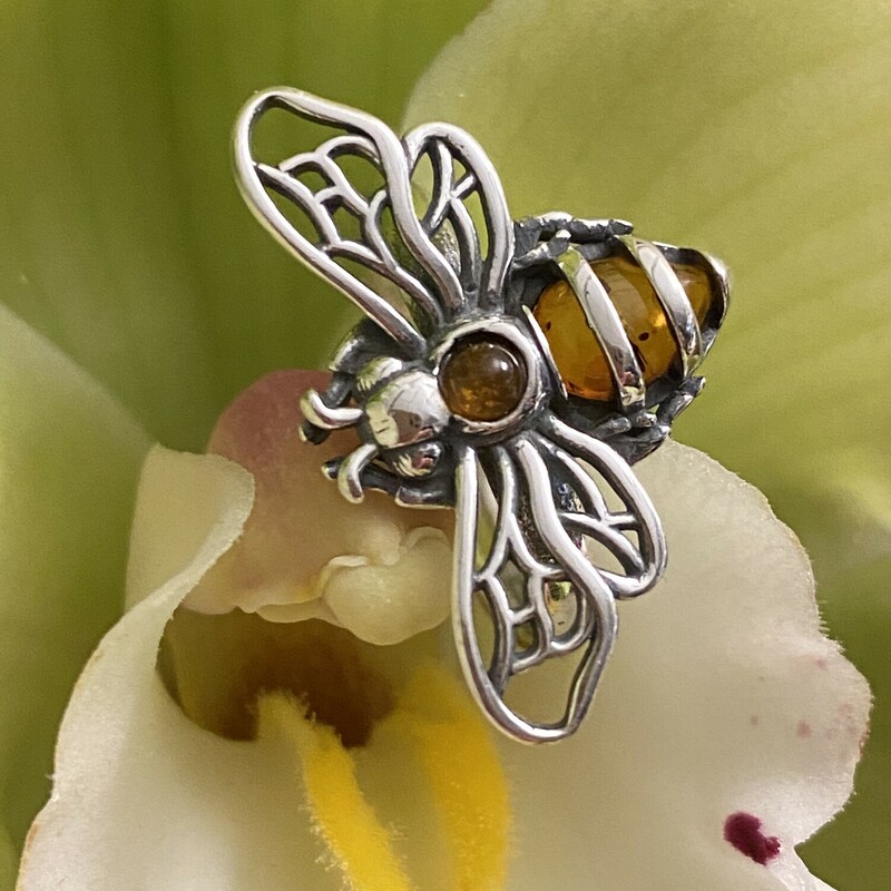 .925 Amber Bee Ring