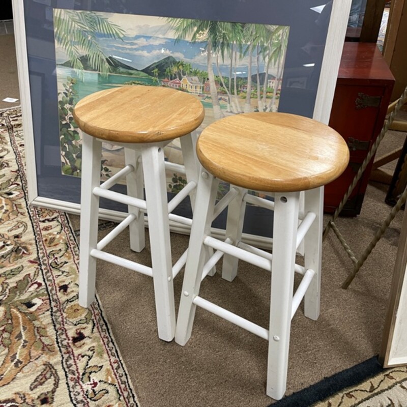 Bar Stools, Pair, Size: 24 Seat Height