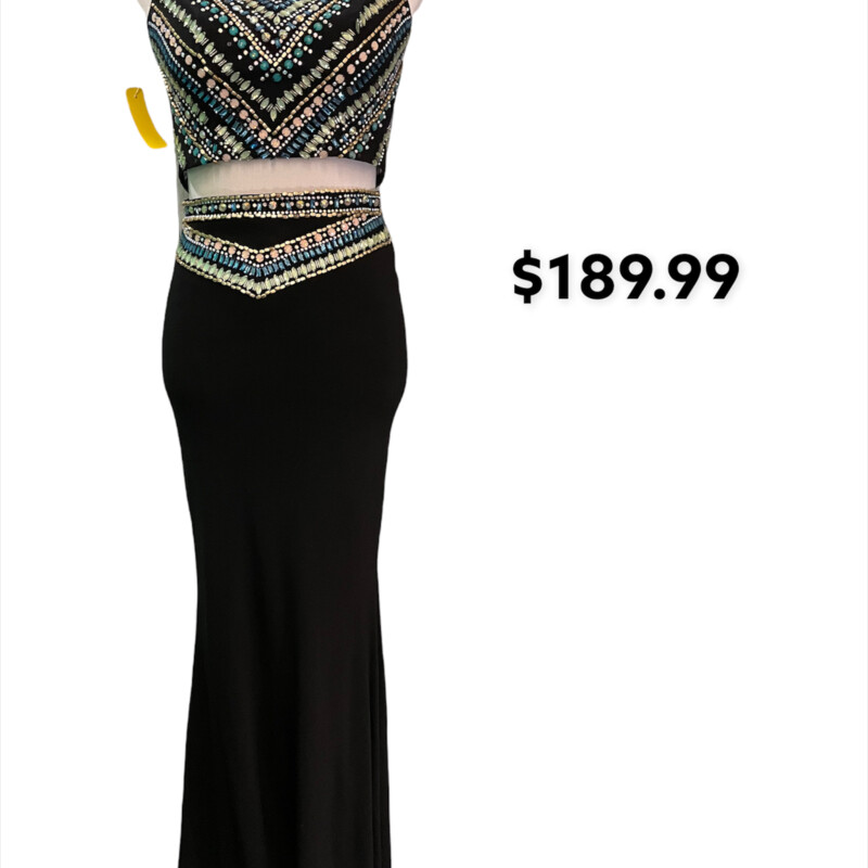 Mori Lee 2 Piece Prom
Black, blue and green
Size: 2