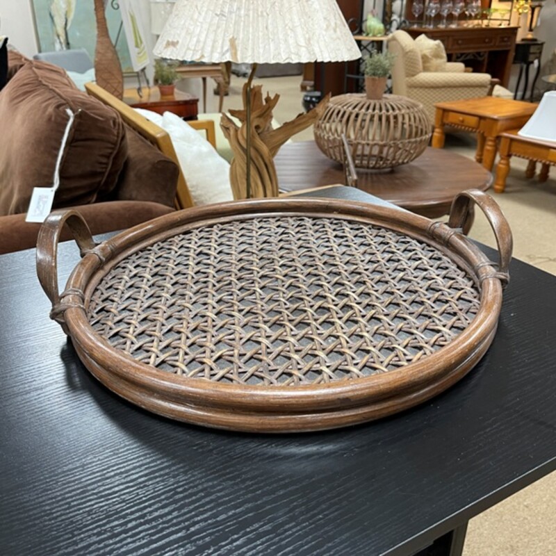 Round Rattan Serving Tray, Size: 18x2