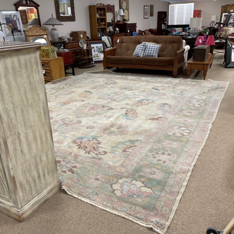 Hand-Knotted Pastel Wool Rug, Size: 12.5x15