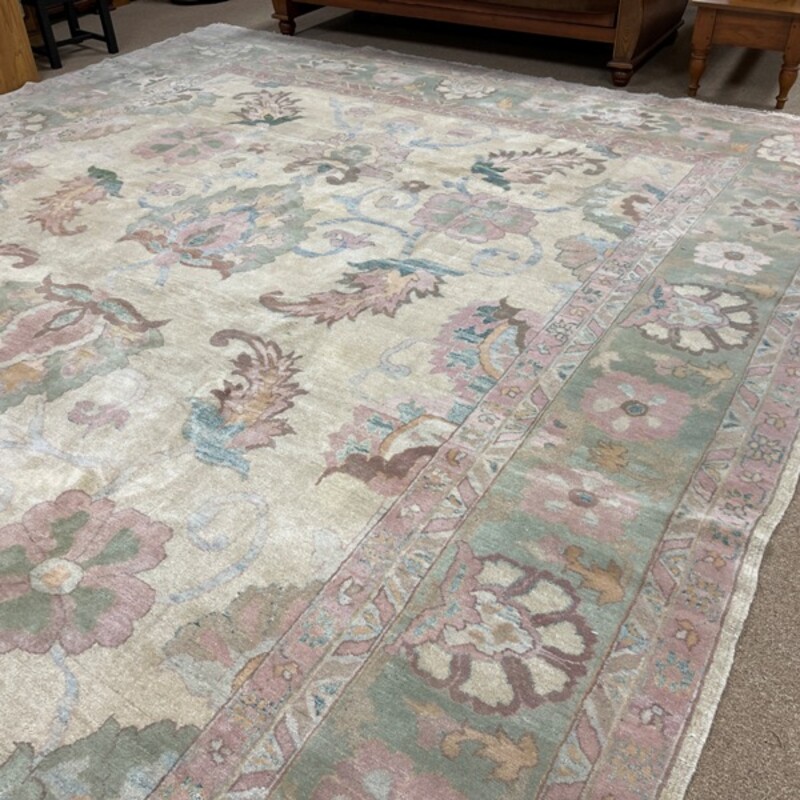 Hand-Knotted Pastel Wool Rug, Size: 12.5x15