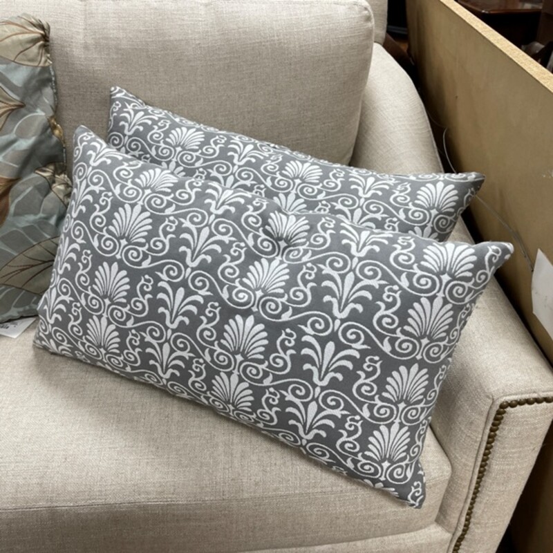 Gray+White Lumbar Pillows, Pair, Size: 24x13