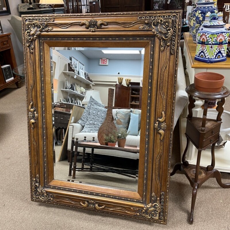 Ornate Gold Framed Beveled Mirror, Size: 39x51