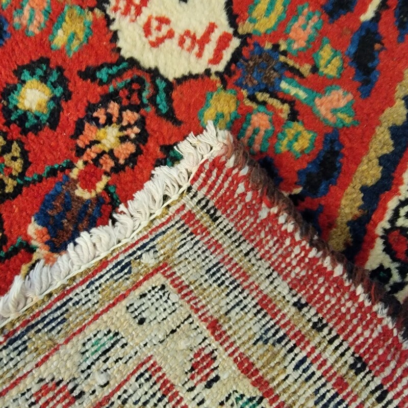 Vintage Hand Woven Wool Oriental Thow Carpet.  Measures 35' by 24'.