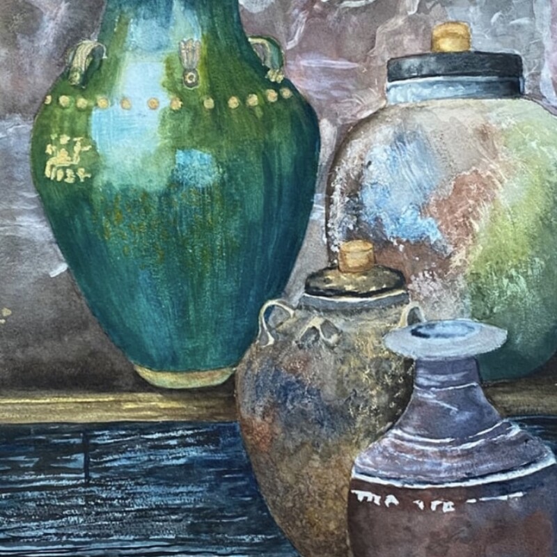 Sitting on the Shelves
Kathy Staicer
Watercolor
15 x 22
Rustic Pottery showig off it'beauty.