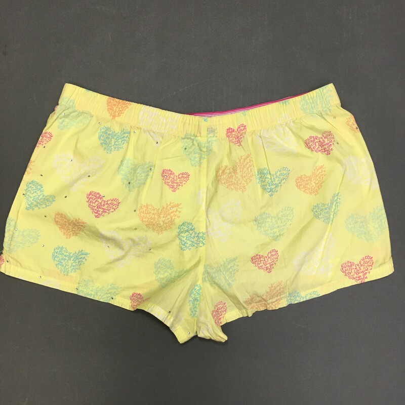 PINK Boxer Shorts, yellow, mutli color typeface hearts, petite chrystals, Size: Medium
2.2 oz