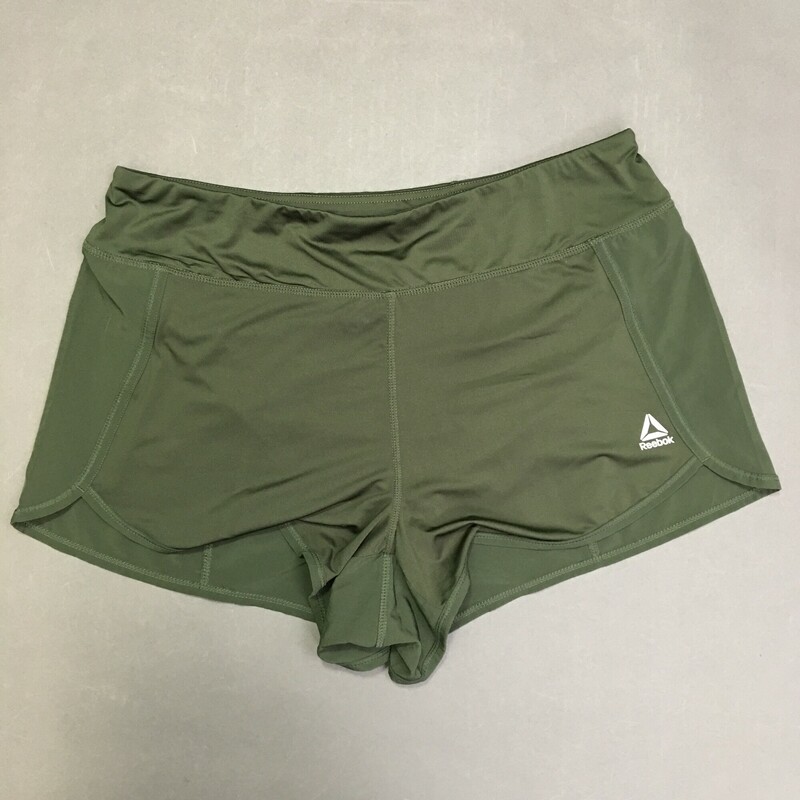 Reebok Athletic Shorts, Olive , Size: Large light breathable outer short, sweat-wicking inner brief. Small  pocket on back waist.
4.2 oz