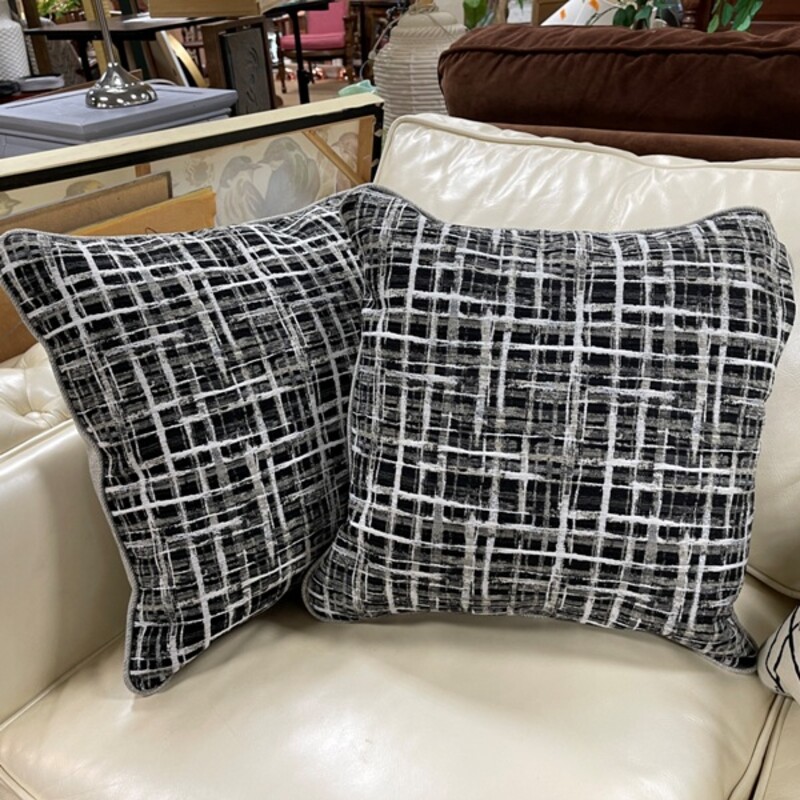 Black+Gray Plaid Pillows, Pair, Size: 17x17