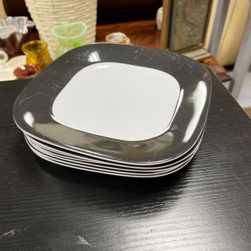 Blk+White Melamine Plates, Set/8, Size: 9x9