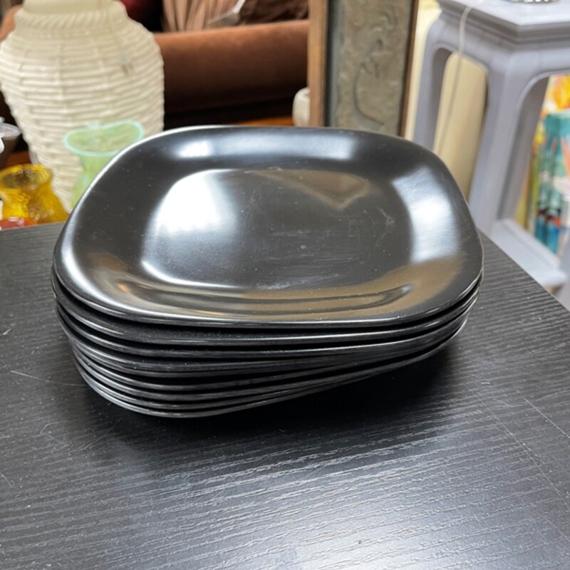 Black Melamine Plates, Set/9, Size: 9x9