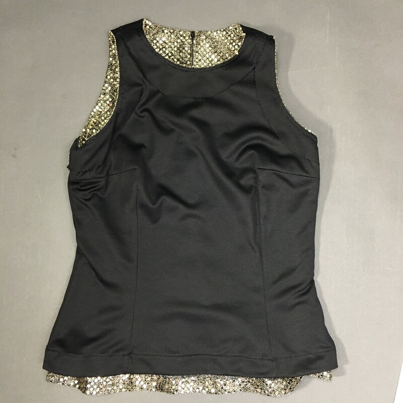 Hand stitched, Gold, Size: 6 P fitted lined metalic gold top, back zipper.<br />
5.5 oz