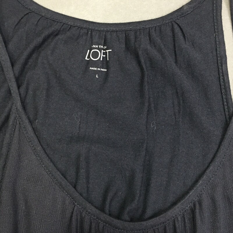 Ann Taylor Loft, Navy, Size: Large multi layered mesh and sequin baby doll tank top. front of top has a full panel mesh with sequin bottom, second tee shirt layer has a mesh ruffle with seqins. Spaghetti straps, loose fitting. Very nice condition<br />
<br />
5.0 oz