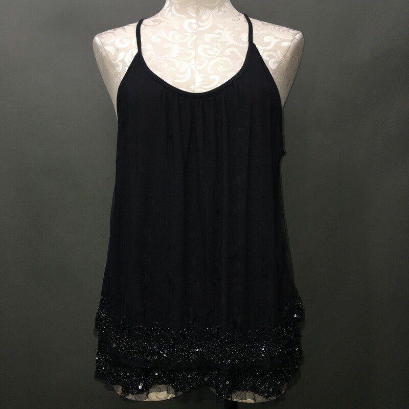 Ann Taylor Loft, Navy, Size: Large multi layered mesh and sequin baby doll tank top. front of top has a full panel mesh with sequin bottom, second tee shirt layer has a mesh ruffle with seqins. Spaghetti straps, loose fitting. Very nice condition

5.0 oz
