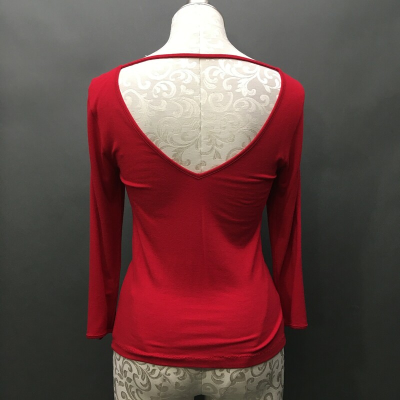 Miss 60 Lace-up, Red, Size: Small fitted, cotton poly spandex blend, deep V neck with front lace up bodice, deep v - back with single strap across shoulder. Miss Sixty  metal tag on velvet ribbon left sleeve cuff.<br />
<br />
5.2 oz