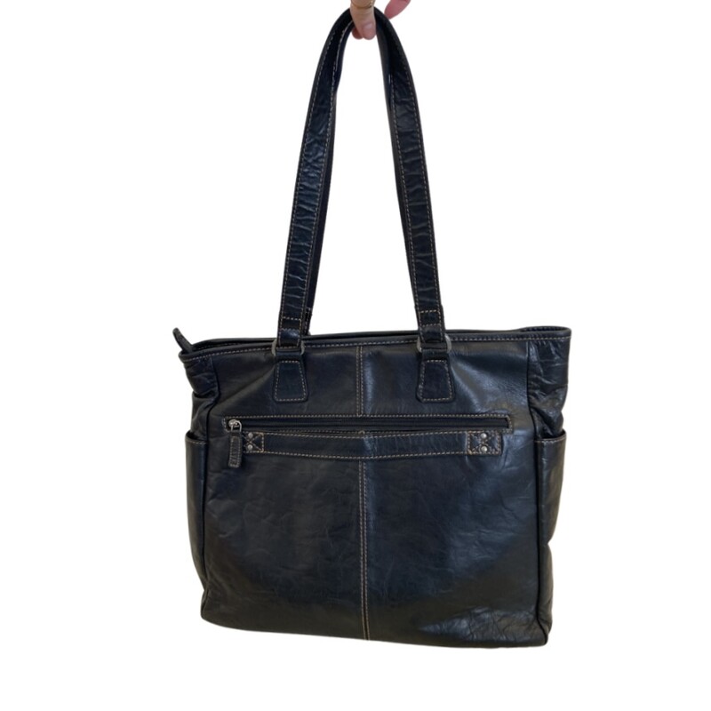 Blk Large Lther Tote Bag