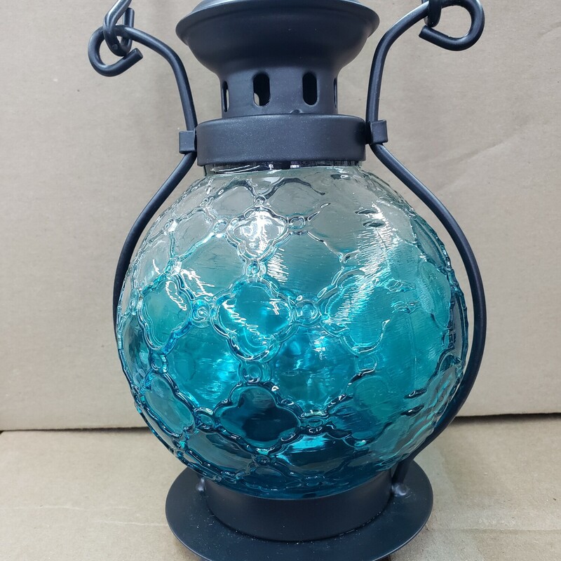 Lantern Tealight Holder, Blue, Size: 9 in.