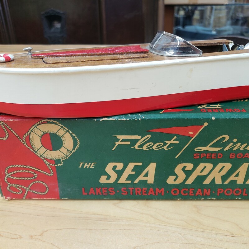 Vtg Wood Boat, W/ Box, Size: 10in. long, 1950s