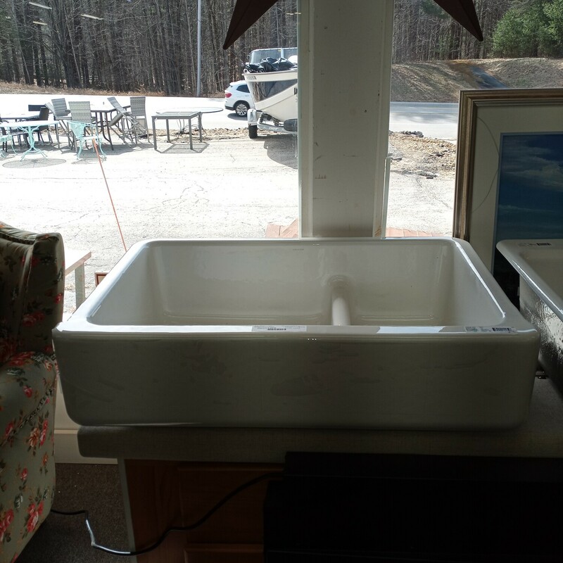 Divided Cast Enamel Sink, 1/2 price small chip!