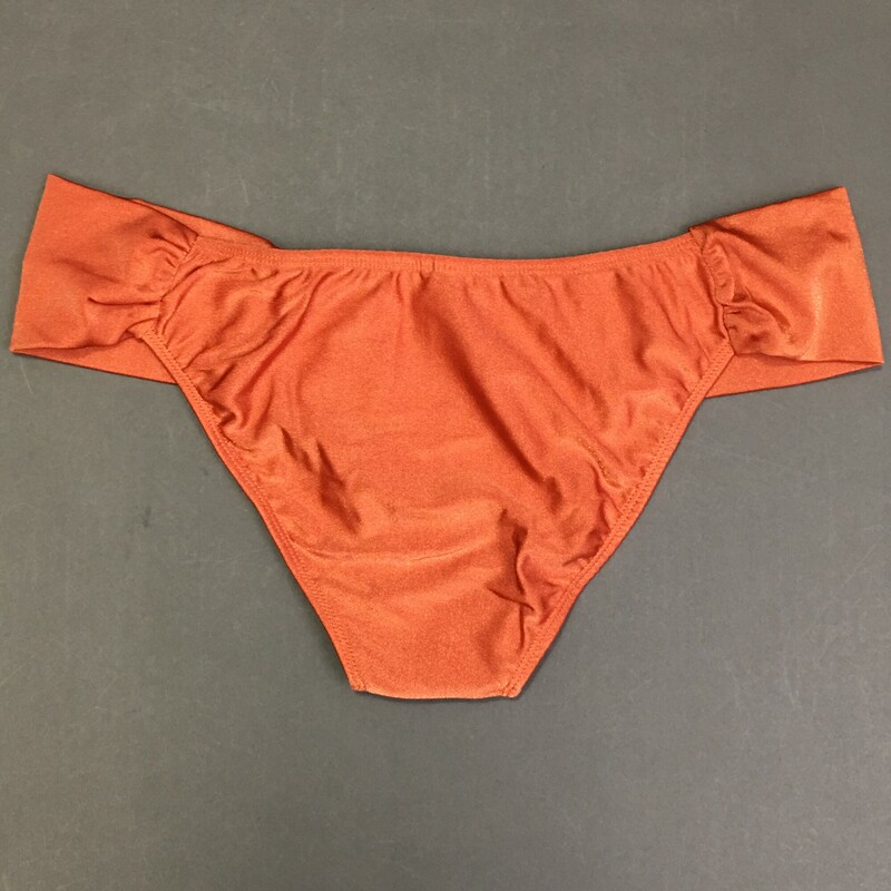 No Brand Bikini brief, Pumpkin/ orange, Size: Large Fully Lined, ruched fabric sides  No maker tags. New with Panty liner. Shimmering fabric. 85% polyester 15% elastine Made in Brazil.
2.1 oz