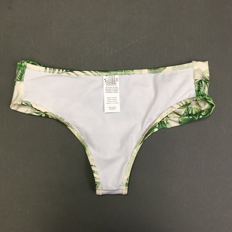 Mapale Bikini Brief, Floral leave pattern, fully lined, ruched side fabric,  Size: Large Made in Columbia  -  83% polyester, 17% elastine. Hand wash cold, no bleach line dry shade.<br />
2.0 oz