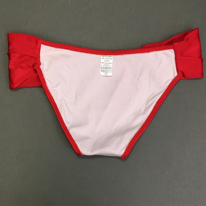 No Brand Bikini brief, Red, Size: Large Fully Lined,ruched sides,  No maker tags. Shimmering fabric. 85% polyester 15% elastine Made in Brazil.
2.1 oz