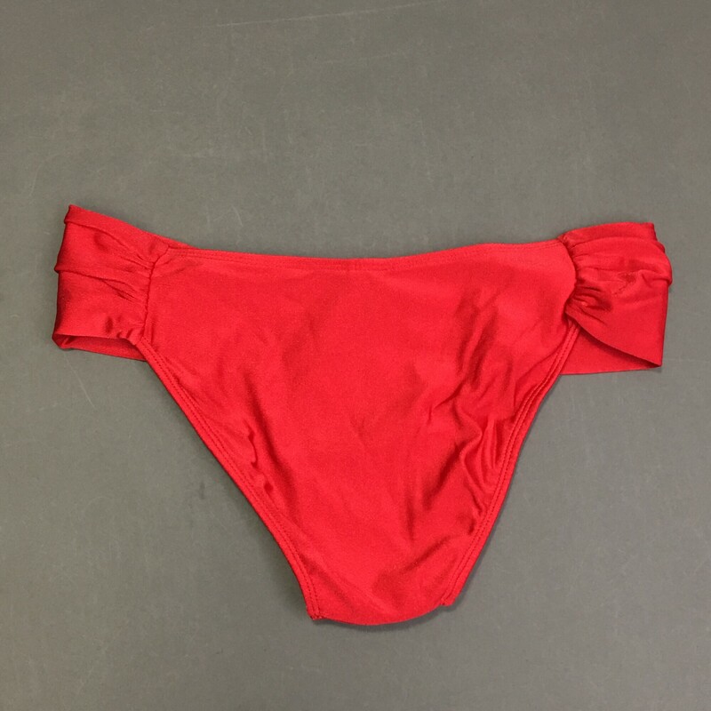 No Brand Bikini brief, Red, Size: Large Fully Lined,ruched sides,  No maker tags. Shimmering fabric. 85% polyester 15% elastine Made in Brazil.
2.1 oz