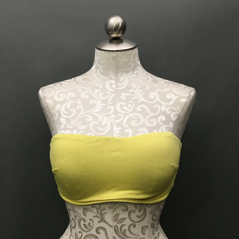 Shade& Shore, Yellow, Size: 36C strapless, bandeaux, underwire, removeable soft padding, large  hook back closure, 81% nylon, 19% spandex, Has fabric hooks but is missing straps, Hand wash cold, no bleach line dry shade, Made in Vietnam.
4.4 oz