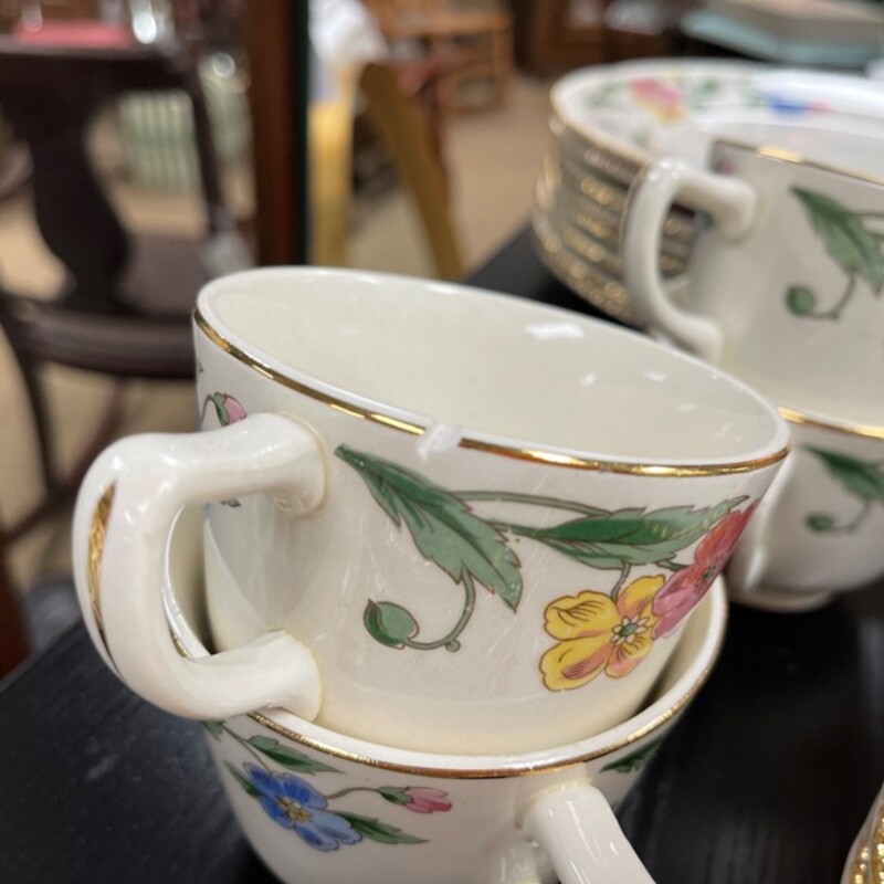 c1940s Homer Laughlin China, 46-pcs (6 -6pc Place Settings + 2 xtra dinner plates, 2 xtra saucers, 1 xtra bread plate, 1 serving platter, 1 oval serving bowl, 1 creamer - creamer is chipped on base, 1 cup is chipped on rim)