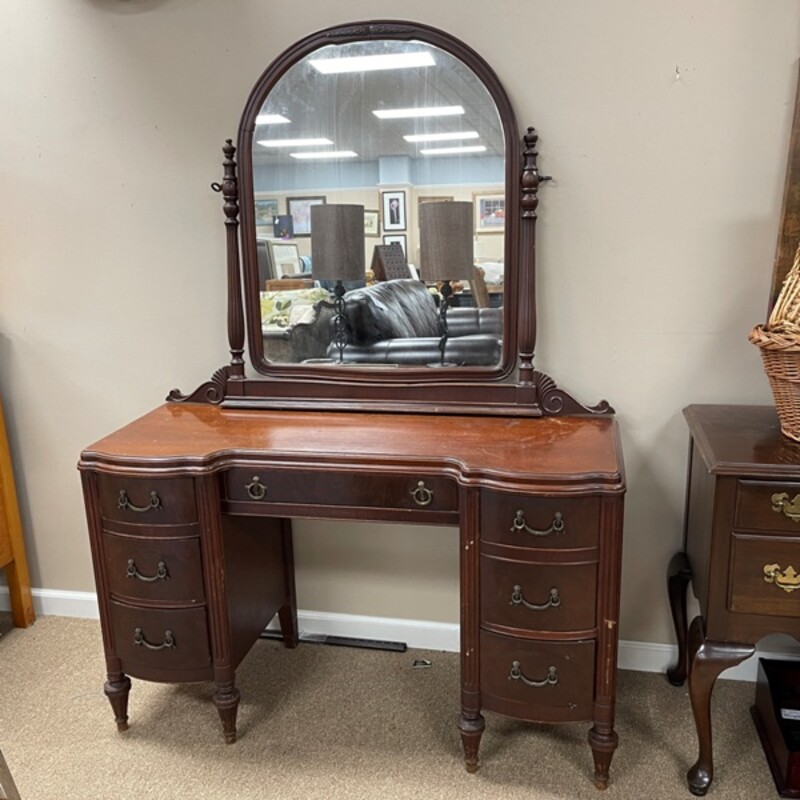Antique Vanity W/Mirror, Size: 48x18x30