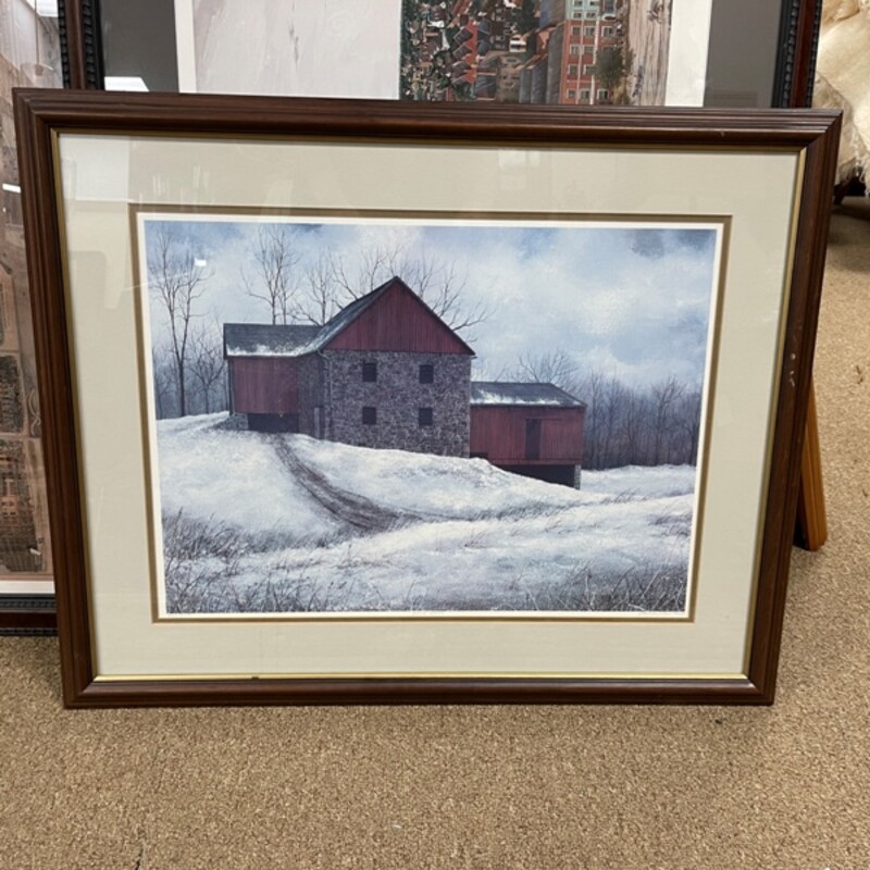 Barn In Winter Print, Size: 31x25